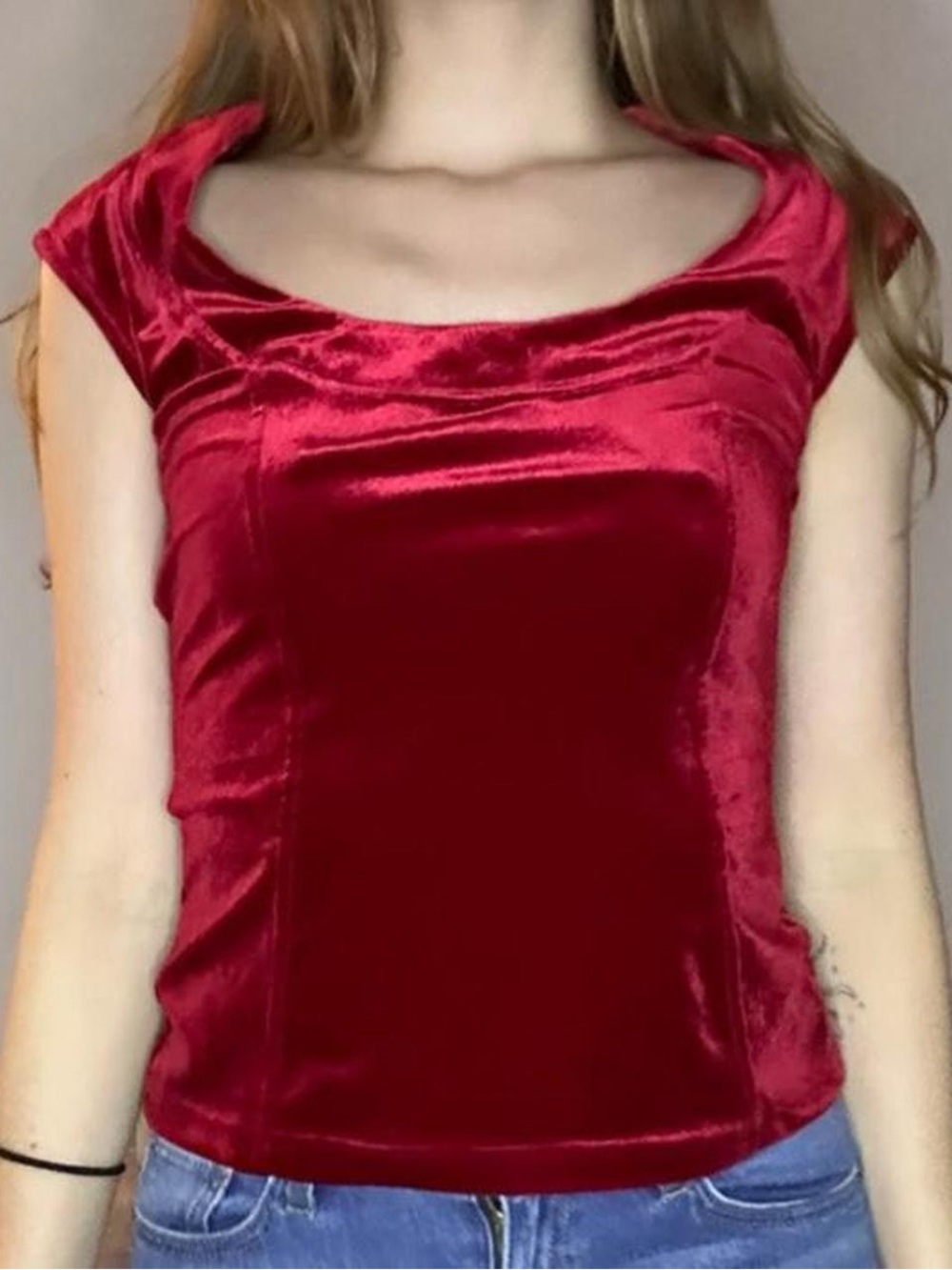 Kay Celine Red Velvet Scoop-Neck Camisole